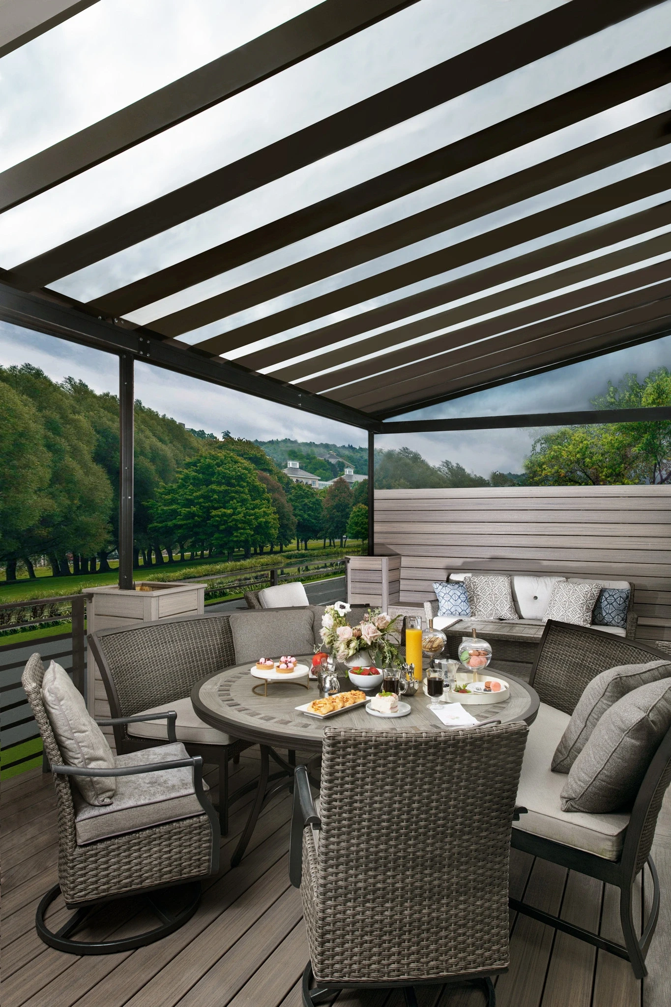 Homeowners enjoying their Pergoloft outdoor space