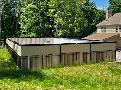 Pool area with retractable awning for sun protection